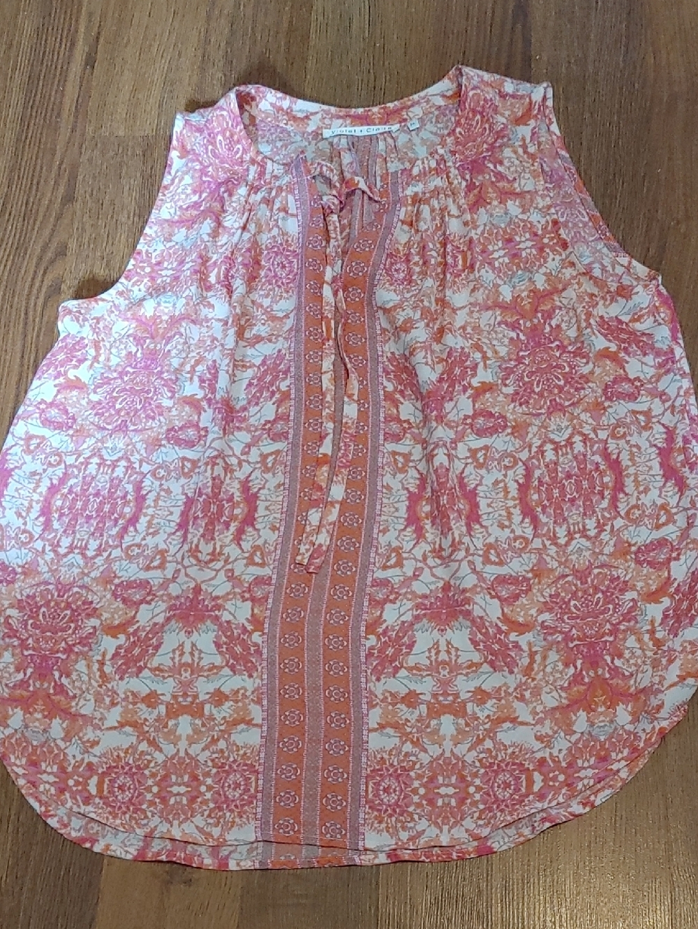Violet & Claire Pink and Orange Printed Sleeveless Top Sz MED